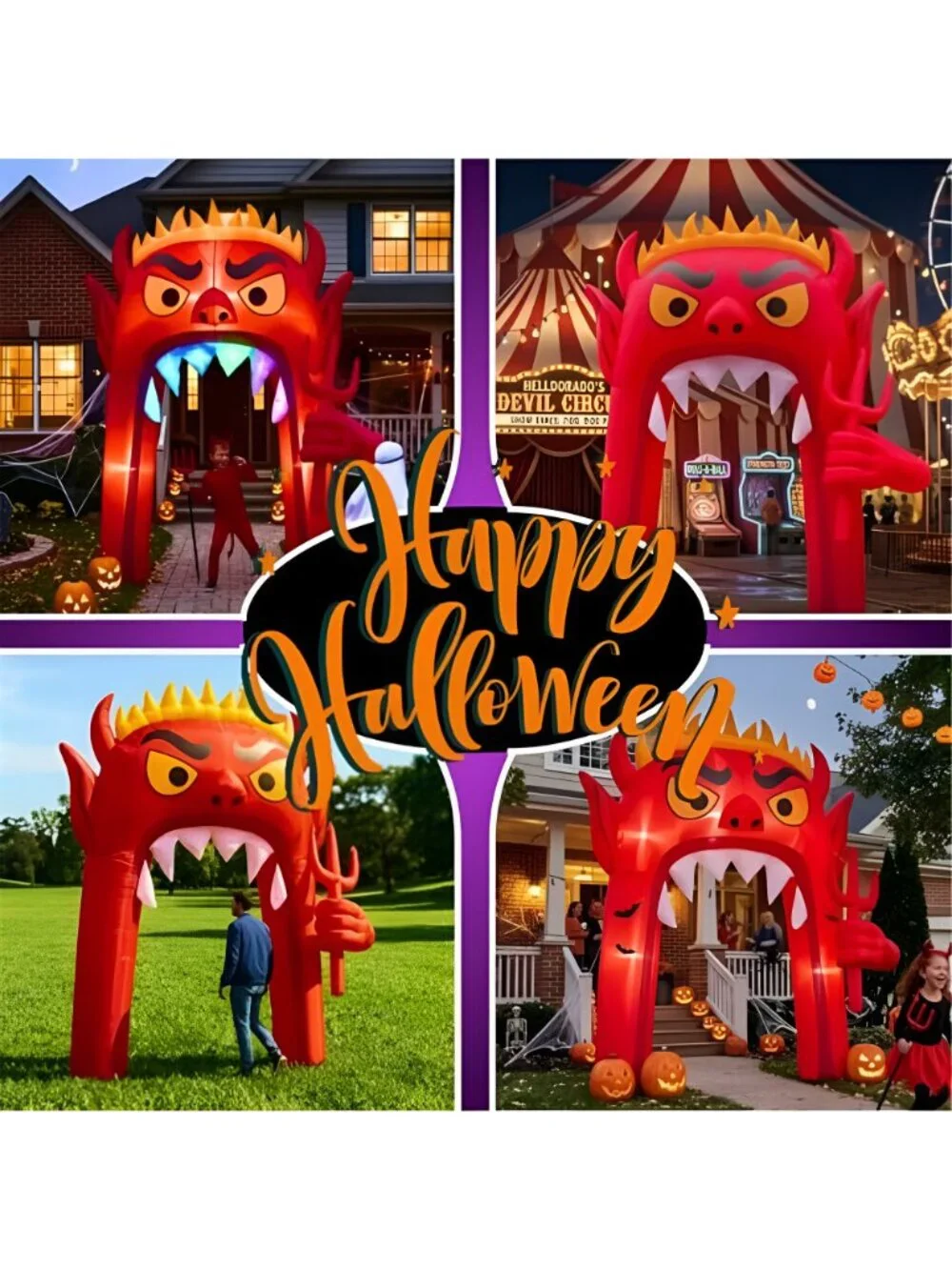 13FT Halloween Inflatable Archway, Red Devil Blow Up Yard Decor